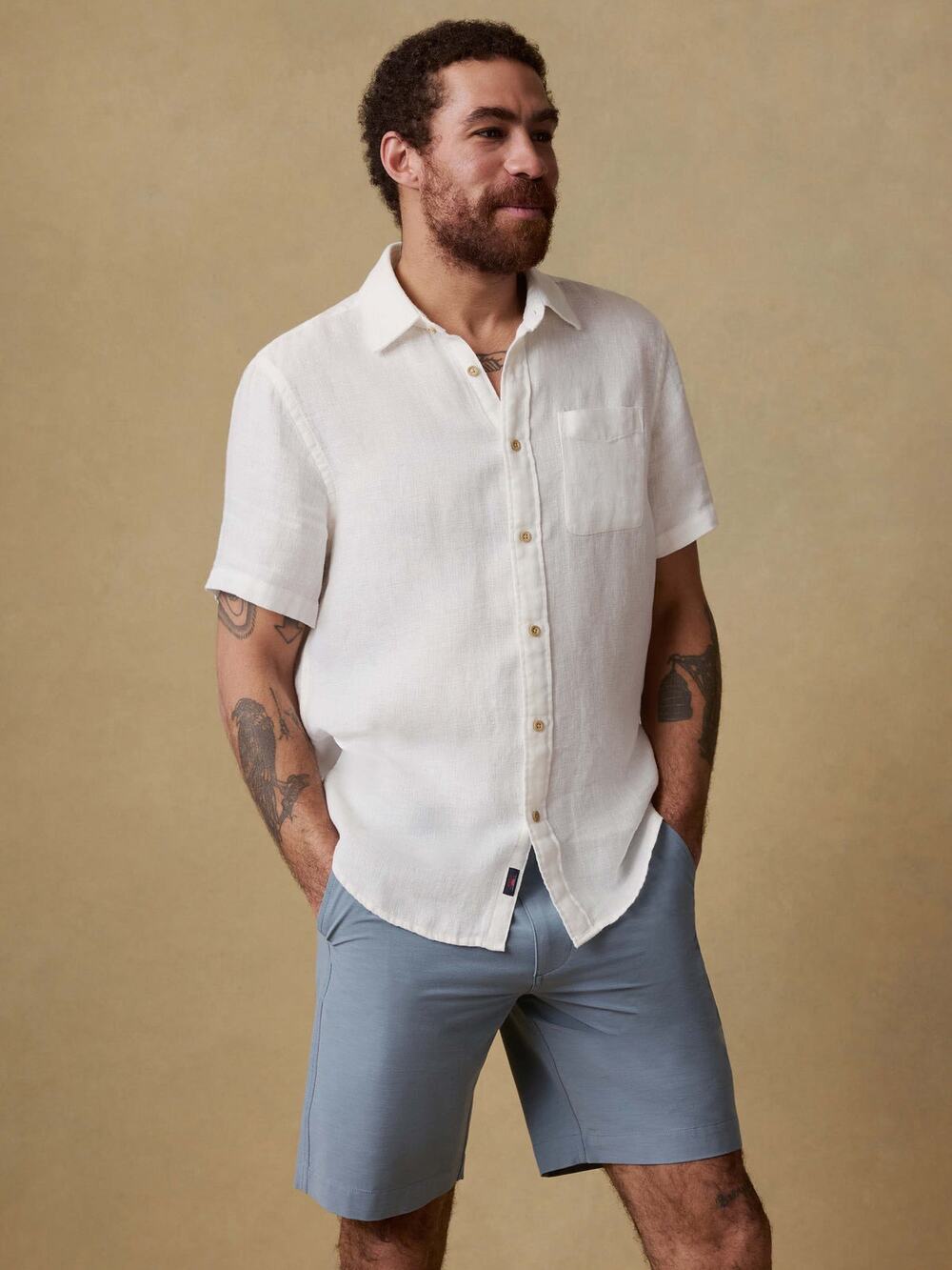 Faherty Men's Size M White Palma Linen Shirt Short Sleeve $168